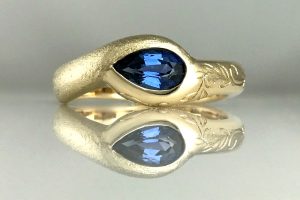 Engraved sandcast sapphire ring