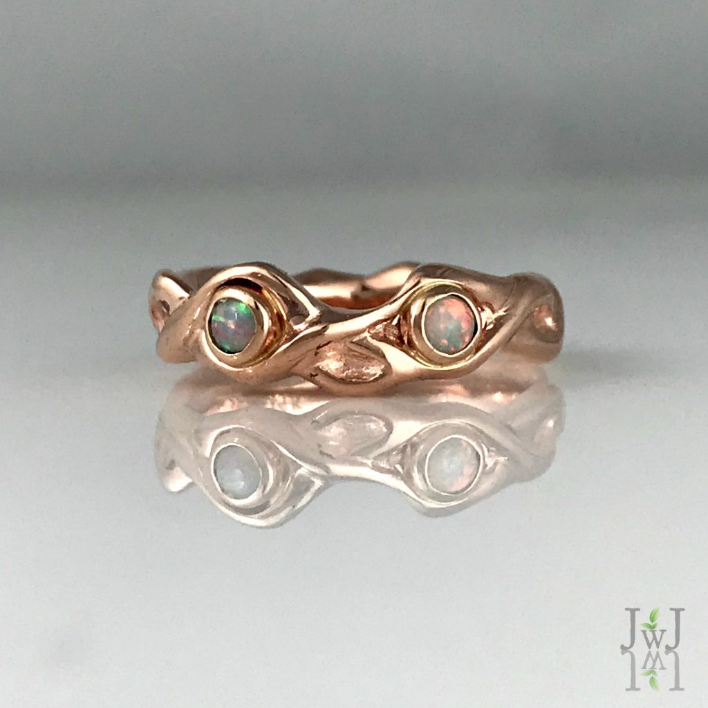 Rose Gold Opal Roots Wedding Band