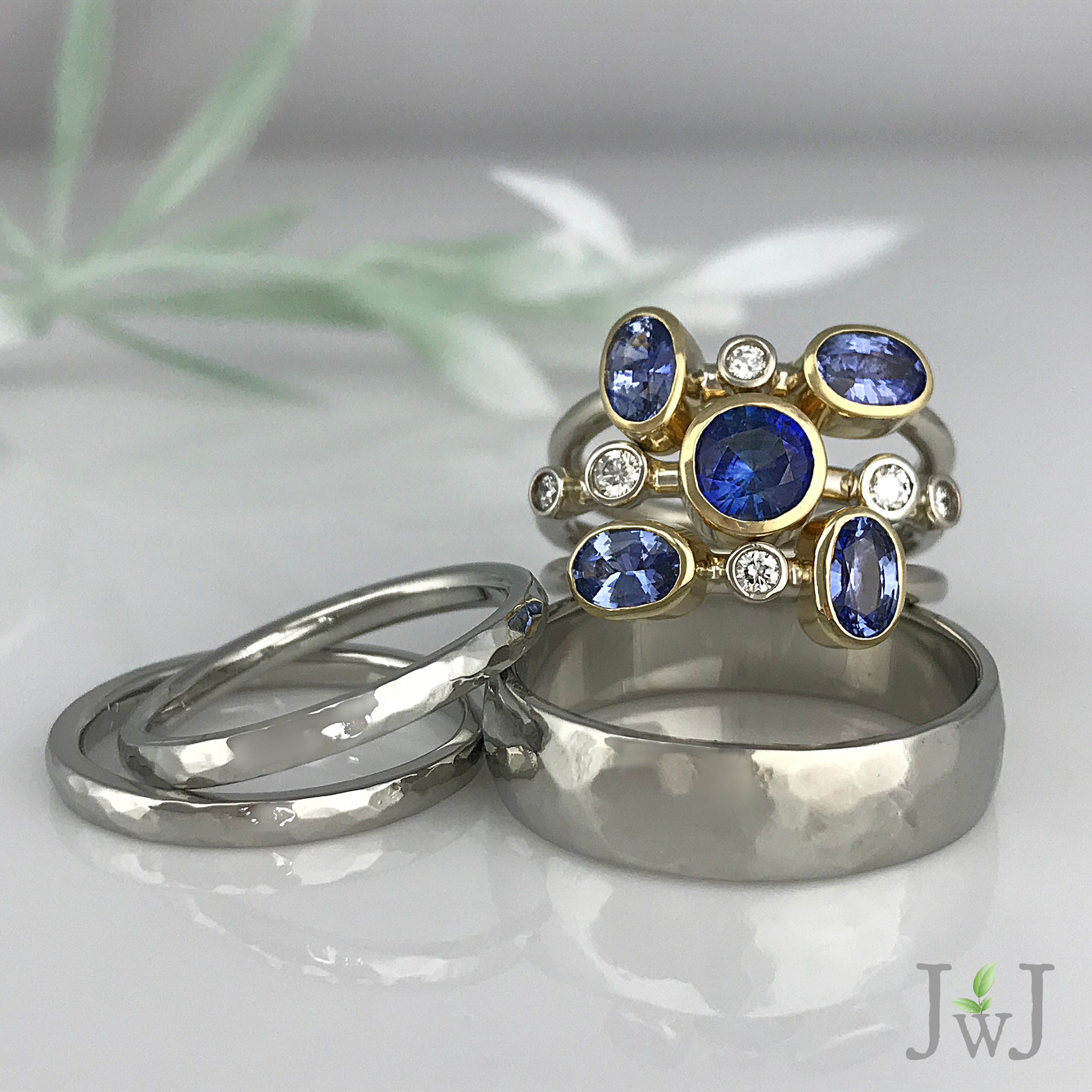 Sapphire Diamond Stacking Wedding Rings