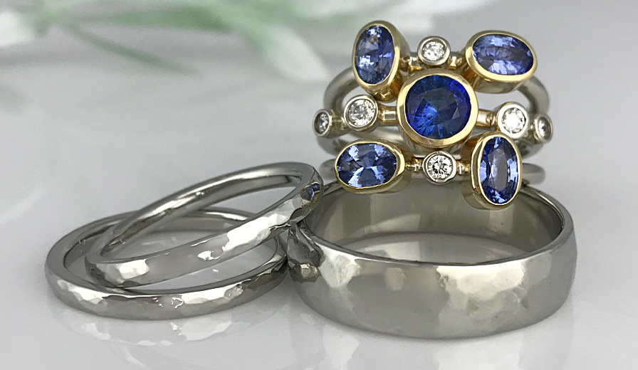 Sapphire Diamond Stacking Wedding Rings - Jeanette Walker Jewellery