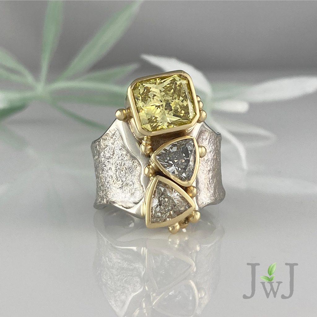 The Yellow Diamond Empowering was created using the ancient technique of sand casting with Recycled Gold and Recycled Diamonds.